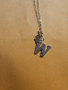 Gold 'W' Initial Pendant Necklace with Crown Accent